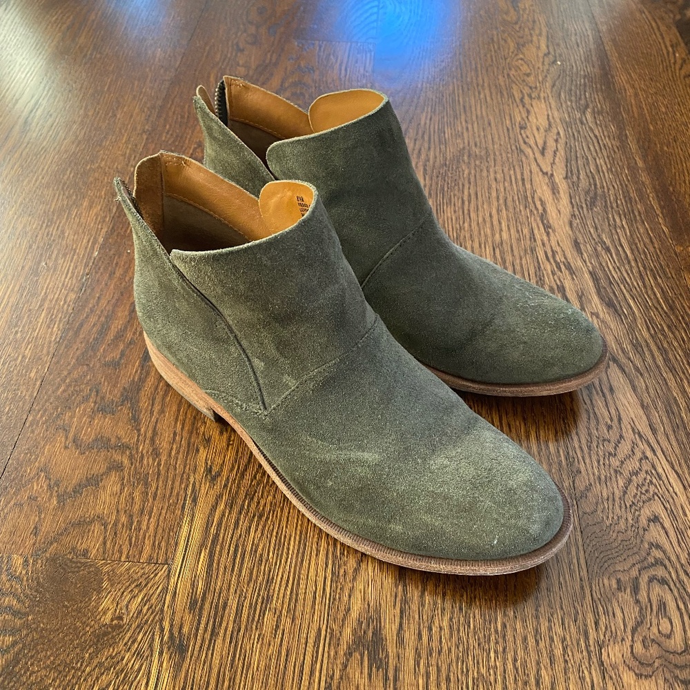Kork Ease Ryder Short Ankle Boots, Olive Suede, Size 8.5